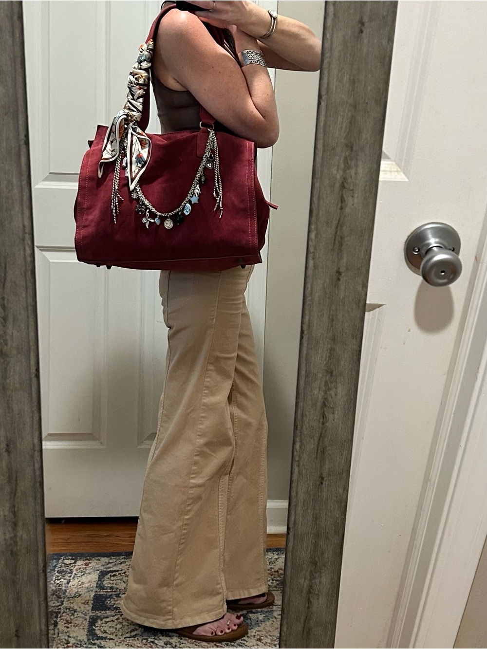 NWT Free People Salma Suede Tote Bag in Wine w/ Swag Bag Charm & Scarf - Picture 6 of 16